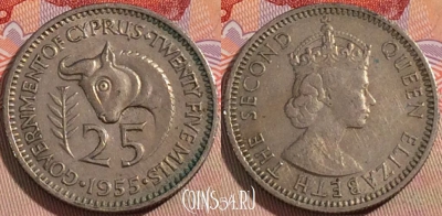 Кипр 25 милс 1955 года, KM# 35, 130b-068