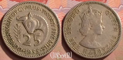 Кипр 25 милс 1955 года, KM# 35, 425-019