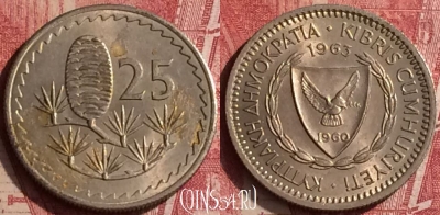 Кипр 25 милс 1963 года, KM# 40, 455o-057