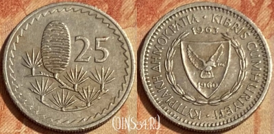 Кипр 25 милс 1963 года, KM# 40, 462q-077