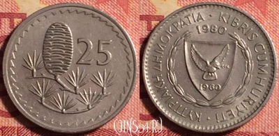 Кипр 25 милс 1980 года, KM# 40, 159j-111