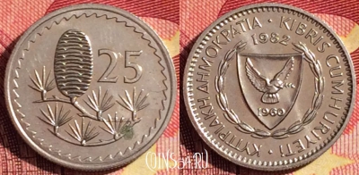 Кипр 25 милс 1982 года, KM# 40, 264i-026