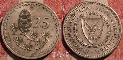 Кипр 25 милс 1968 года, KM# 40, 229-051