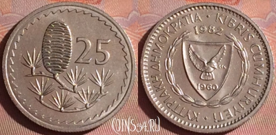 Кипр 25 милс 1982 года, KM# 40, 052i-171