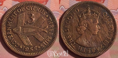 Кипр 3 милс 1955 года, KM# 33, 055i-007