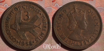 Кипр 3 милс 1955 года, KM# 33, 104f-002
