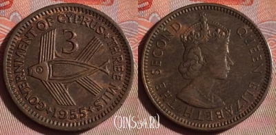 Кипр 3 милс 1955 года, KM# 33, 104f-010