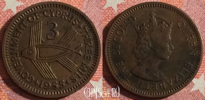 Кипр 3 милс 1955 года, KM# 33, 350-002