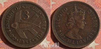 Кипр 3 милс 1955 года, KM# 33, 378-134