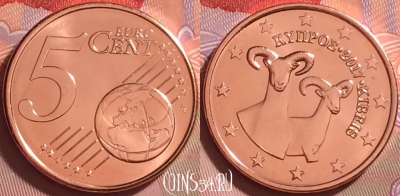 Кипр 5 евроцентов 2017 года, KM# 80, UNC, 276j-027