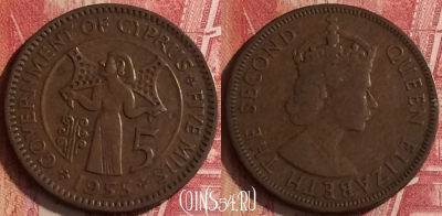 Кипр 5 милс 1955 года, KM# 34, 455o-027
