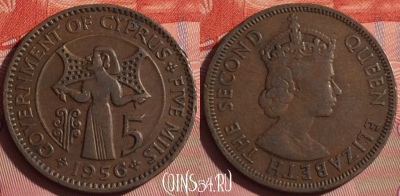 Кипр 5 милс 1956 года, KM# 34, 055i-076