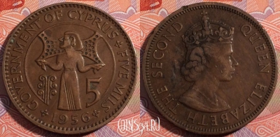 Кипр 5 милс 1956 года, KM# 34, 179-048