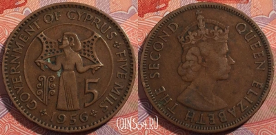 Кипр 5 милс 1956 года, KM# 34, a065-068