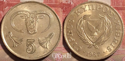 Кипр 5 центов 1987 года, KM# 55.2, 214-115