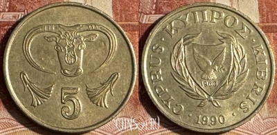 Кипр 5 центов 1990 года, KM# 55.2, s185t-079