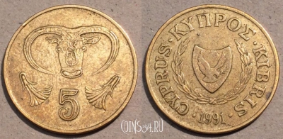 Кипр 5 центов 1991 года, KM# 55.3, 104-036
