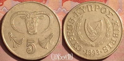 Кипр 5 центов 1993 года, KM# 55.3, 363k-040
