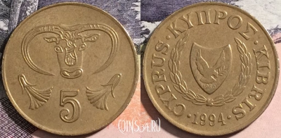 Кипр 5 центов 1994 года, KM# 55.3, 164-142