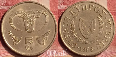 Кипр 5 центов 1998 года, KM# 55.3, 074m-076