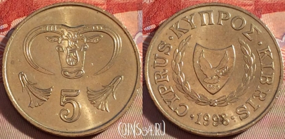 Кипр 5 центов 1998 года, KM# 55.3, 092a-113