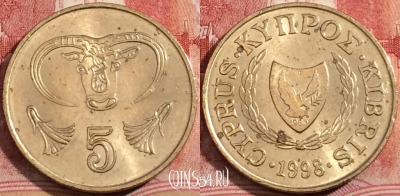 Кипр 5 центов 1998 года, KM# 55.3, 208-027