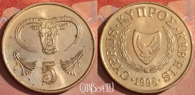 Кипр 5 центов 1998 года, KM# 55.3, 332l-094