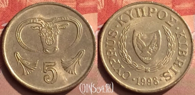 Кипр 5 центов 1998 года, KM# 55.3, 424-010