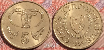 Кипр 5 центов 1998 года, KM# 55.3, a090-001