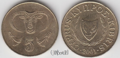 Кипр 5 центов 2001 года, KM# 55.3,