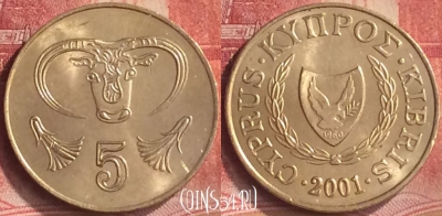 Кипр 5 центов 2001 года, KM# 55.3, 189m-112