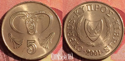 Кипр 5 центов 2001 года, KM# 55.3, 254i-113