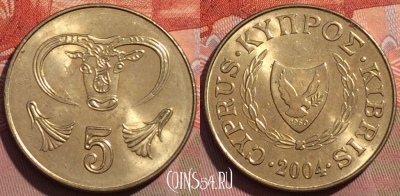 Кипр 5 центов 2004 года, KM# 55.3, 247a-040