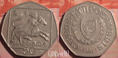 Кипр 50 центов 1991 года, KM# 66, 056i-079