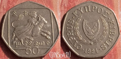 Кипр 50 центов 1994 года, KM# 66, 360n-105