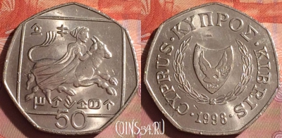 Кипр 50 центов 1998 года, KM# 66, 041i-054