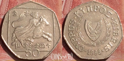 Кипр 50 центов 1998 года, KM# 66, 182l-020