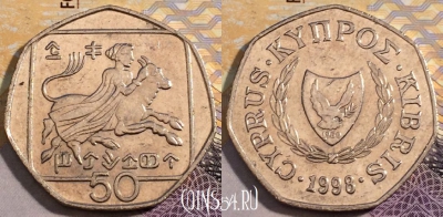 Кипр 50 центов 1998 года, KM# 66, 227-115