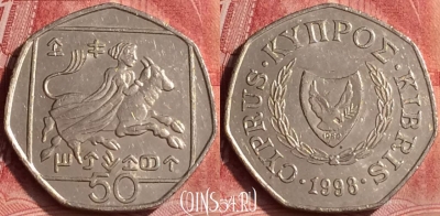 Кипр 50 центов 1998 года, KM# 66, 357l-080