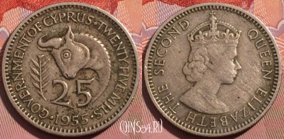 Кипр британский 25 милс 1955 года, KM# 34, a065-001