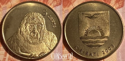 Кирибати 5 центов 2003 г., редкая, KM# 40, 465q-141 ♛