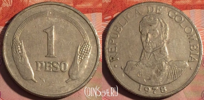 Колумбия 1 песо 1978 года, KM# 258, 227a-044