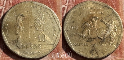 Колумбия 10 песо 1981 года, KM# 270, 180s-027