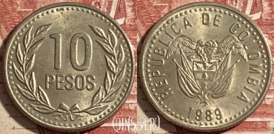 Колумбия 10 песо 1989 года, KM# 281, 477р-018 ♛