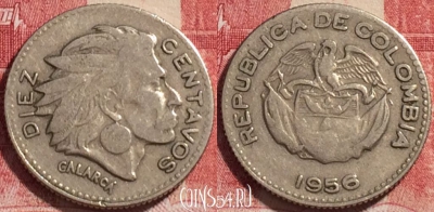 Колумбия 10 сентаво 1956 года, KM# 212, 079c-079
