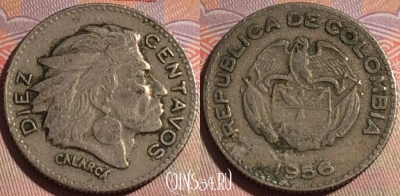Колумбия 10 сентаво 1956 года, KM# 212, 142b-043