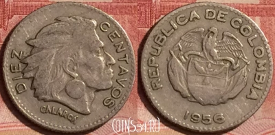 Колумбия 10 сентаво 1956 года, KM# 212, 395-117