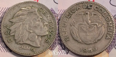 Колумбия 10 сентаво 1959 года, KM 212, 114-103