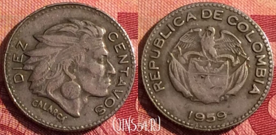 Колумбия 10 сентаво 1959 года, KM# 212, 279i-073