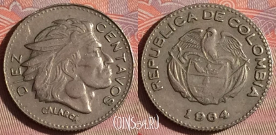Колумбия 10 сентаво 1964 года, KM# 212, 094f-091